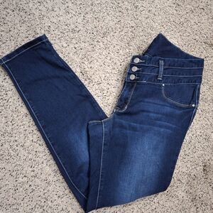 Amethyst Jeans Women's Straight Leg Dark Blue Triple-Button Jeans